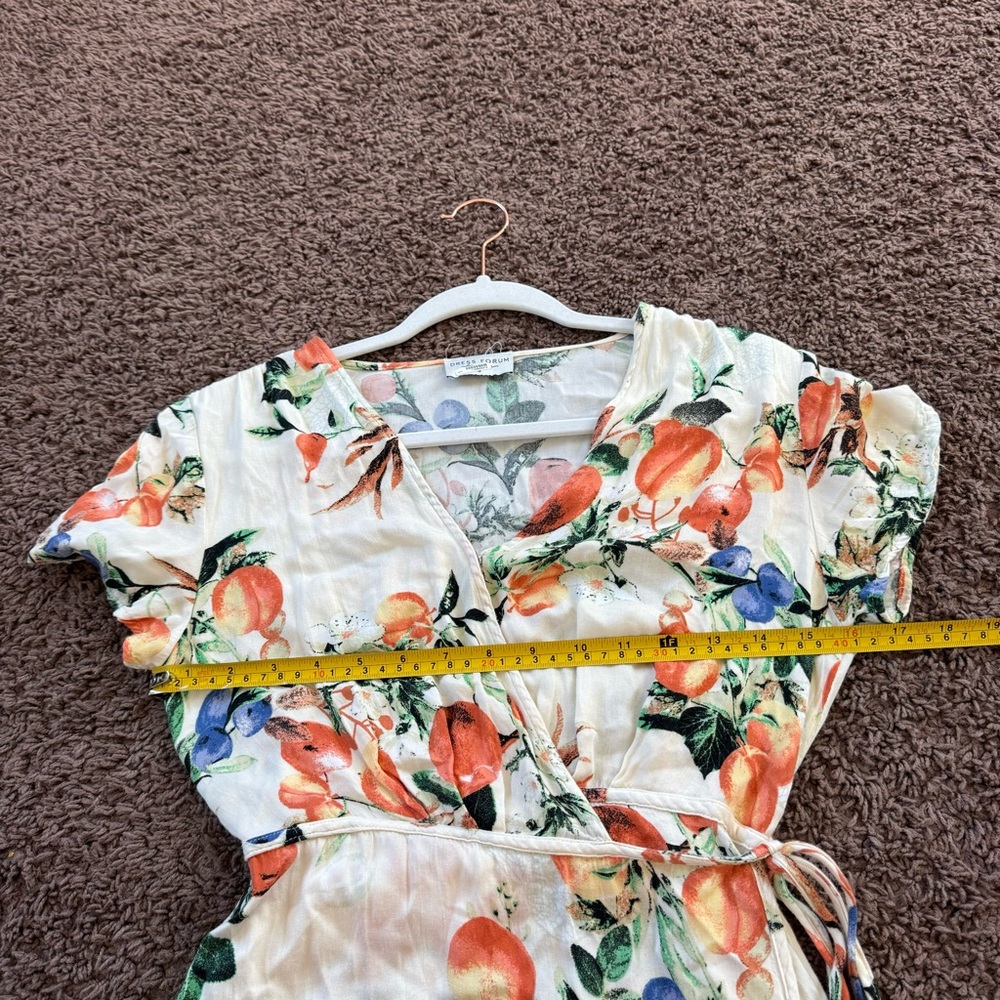 Dress Forum Peach Fruit Print Wrap Dress Short Sleeve Mini Size S Small - Picture 9 of 13